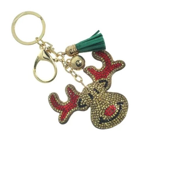 One Blessed Nana Accessories - NWT BOUTIQUE   CRYSTAL ENCRUSTED CHRISTMAS REINDEER  KEY CHAIN/BAG CHARM   GIFT